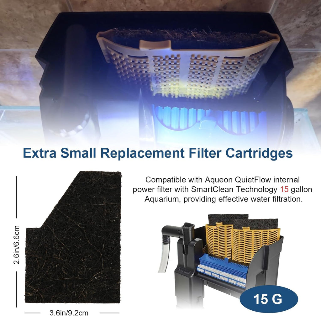 Small Aquarium EcoRenew Filter Cartridges Replacement for Aqueon QuietFlow Internal Power Filter with SmartClean Technology 15 Gallon Aquarium, Fish Tank Filter Cartridge Fits -6Pack