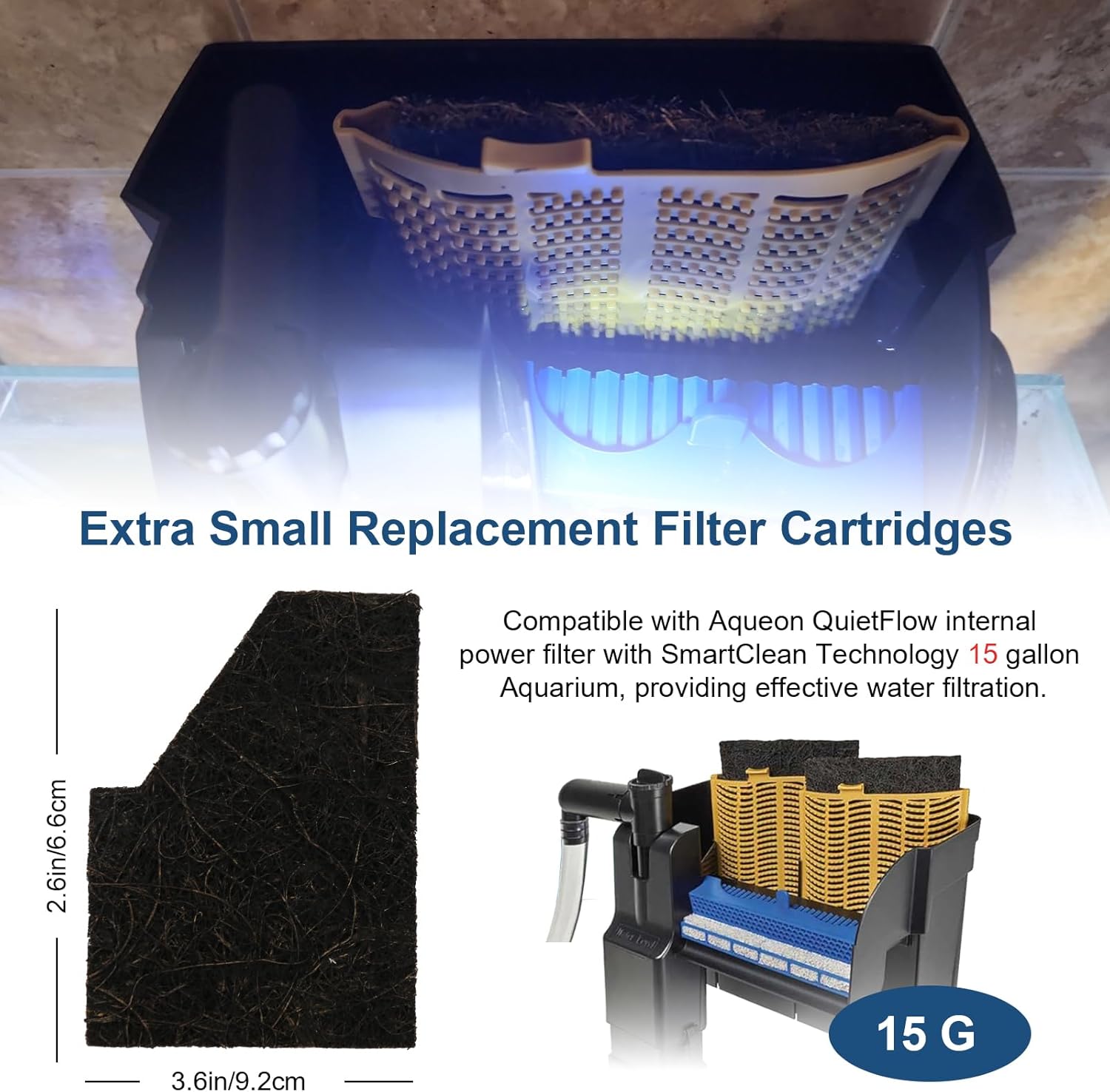 Small Aquarium EcoRenew Filter Cartridges Replacement for Aqueon QuietFlow Internal Power Filter with SmartClean Technology 15 Gallon Aquarium, Fish Tank Filter Cartridge Fits -6Pack