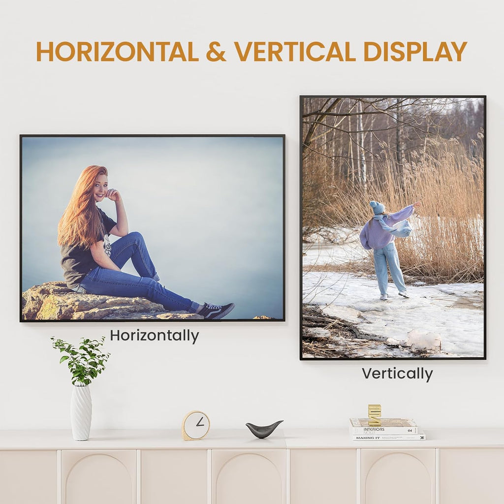 24x34 Aluminum Metal Picture Frame,Tempered Glass Black Photo Frame 24x34 for Family Photo,Posters,Art,Document to Wall Mount Horizontally or Vertically