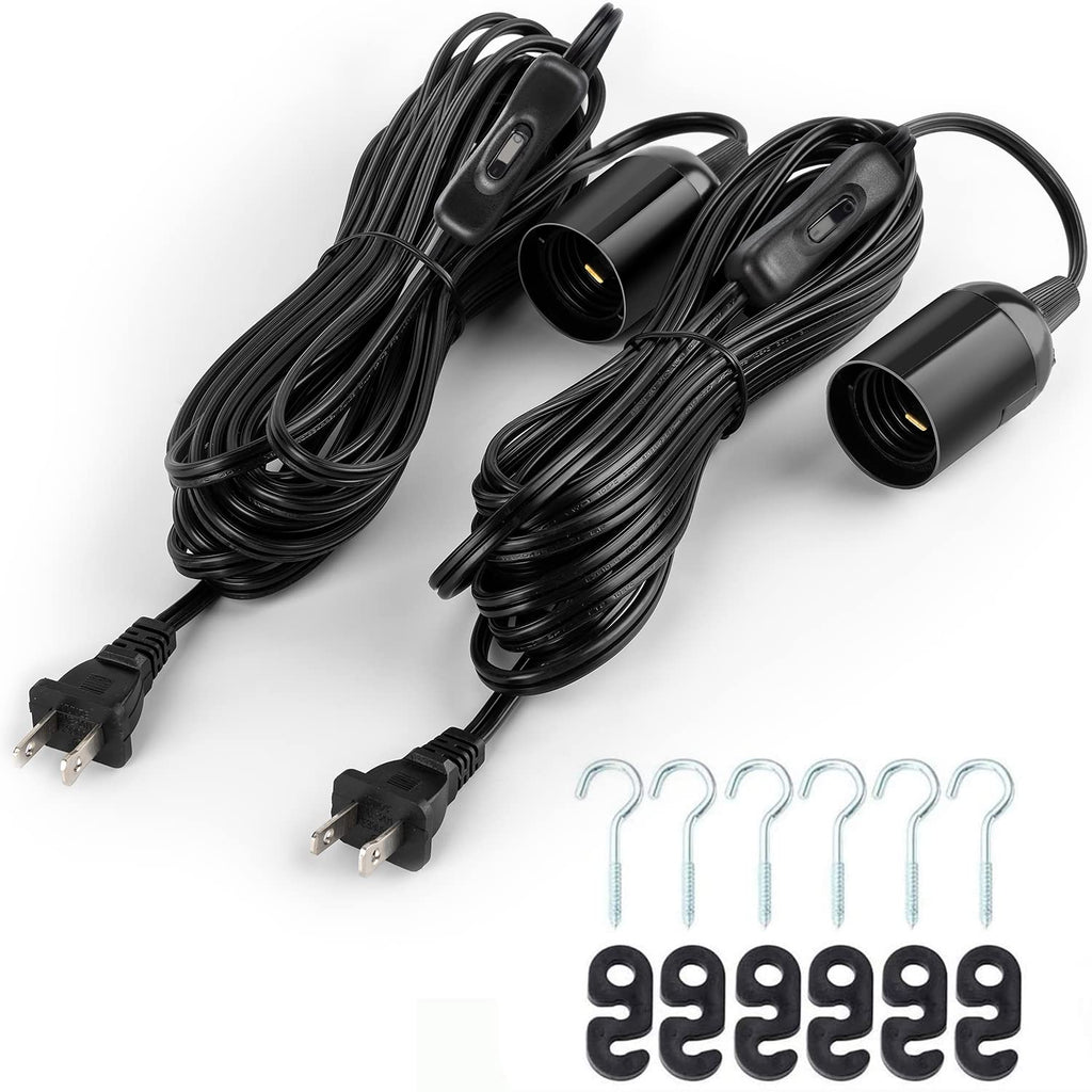 JACKYLED UL-Listed 20Ft Extension Hanging Lantern Cord Cable 2-Pack JACKYLED 360W with E26 E27 Socket On/Off Button Pendant Lighting(Black)