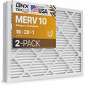 BNX TruFilter 16x20x1 MERV 10 (2-Pack) AC Furnace Air Filter - MADE IN USA - Pleated Air Conditioner HVAC AC Furnace Filters - Removes Odor, Mold, Bacteria, Smoke