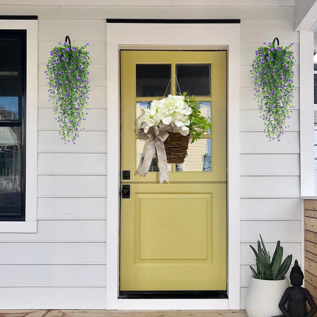 Artificial Hanging Flowers for Outdoor Indoor Decor , 6 packs Fake Eucalyptus Vine Faux Flower Greenery Garland Plastic Plants Outside UV Resistant Wall Garden Wedding Home Party Decor (Purple)