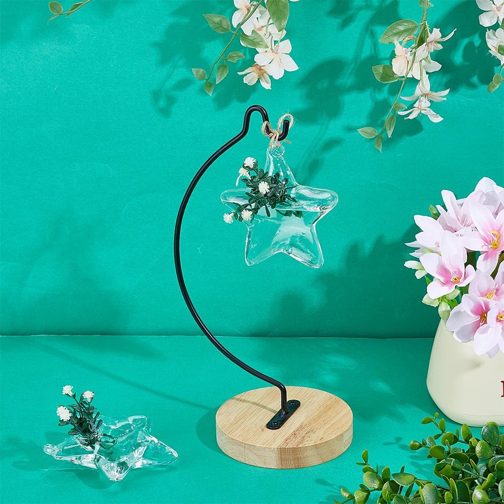 4pcs Glass Hanging Planter Air Fern Holder Hanging Hydroponic Vases with Jute Rope Terrarium Plants Hanger Vase Succulent Planter Terrariums for Moss Air Plants Christmas Decor (Star)