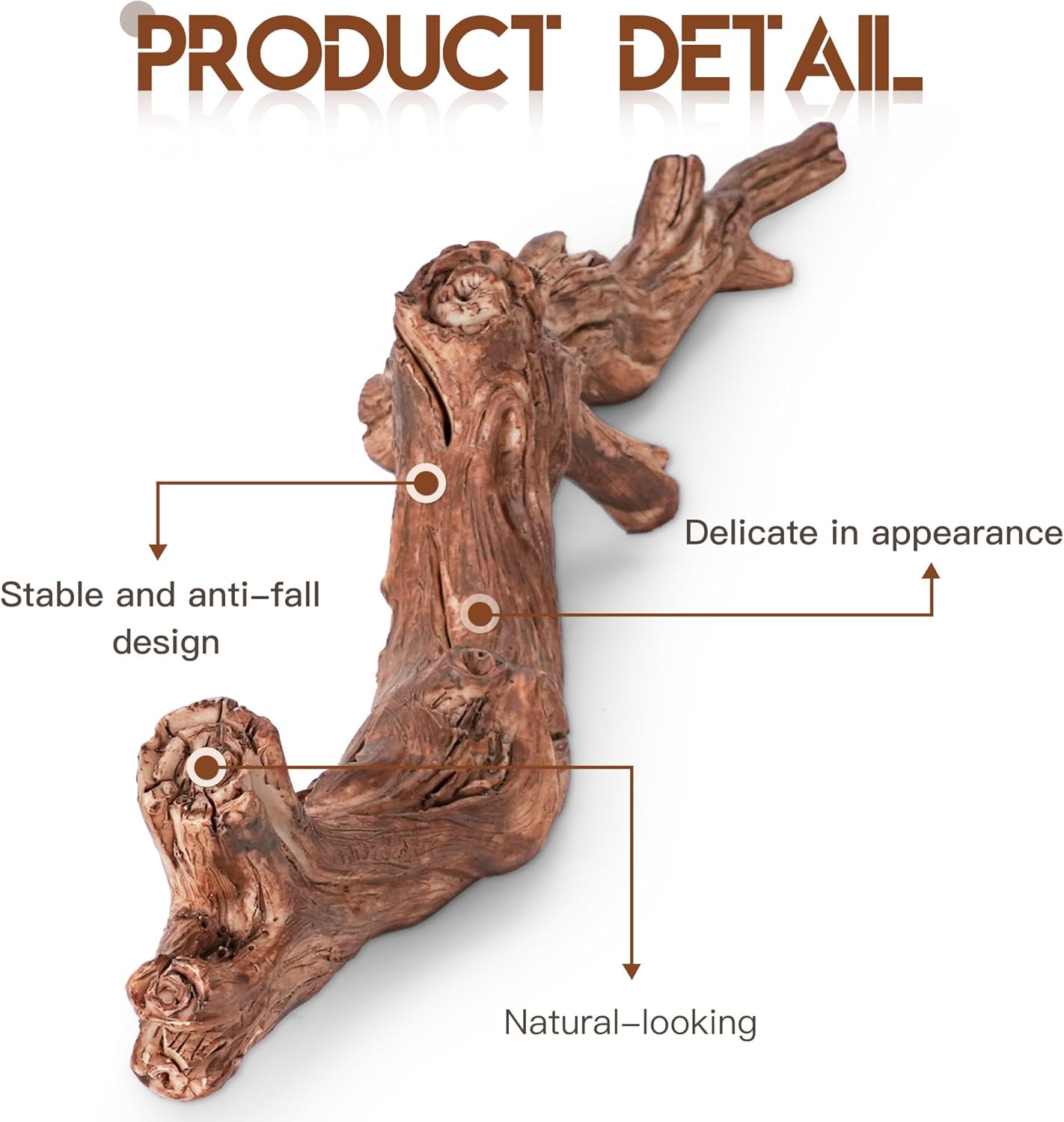 Lifelike Resin Climbing Root Branch Decor for Reptile Terrarium, Reptile Vivarium Habitat Decoration for Bearded Dragons, Geckos, Lizards, Snakes, 9.7 Inch