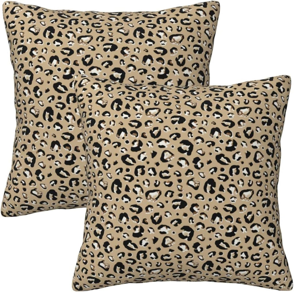 Black & Brown Leopard Print Throw Pillow Covers Set of 2 Ultra-Soft All-Season Pillow Shams with Hidden Zipper,Durable for Sofa Bed Car Decor & Gift 18x18IN