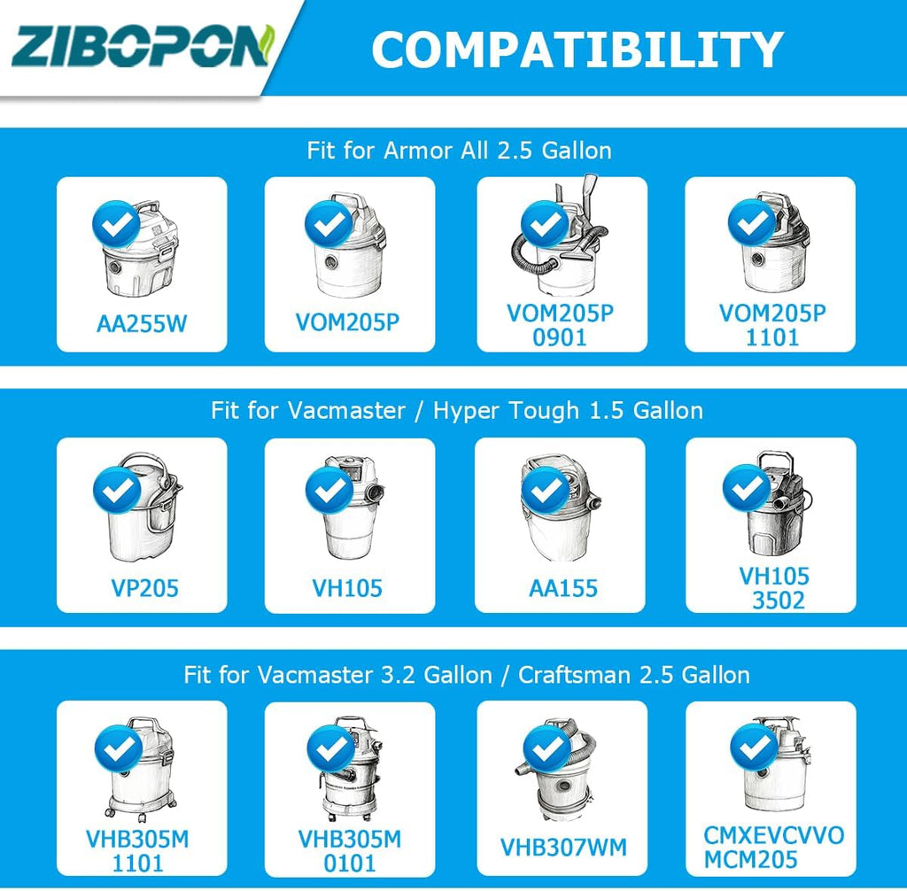 8 Pack VRC2 Cloth Filters & 2 Pcs VFF21 Foam Filter Kit Compatible with Vacmaster 1.5 to 3.2 Gallon Wet/Dry Vac, Fit for Armor All 2.5 Gallon Shop Vacuum: AA255, AA255W