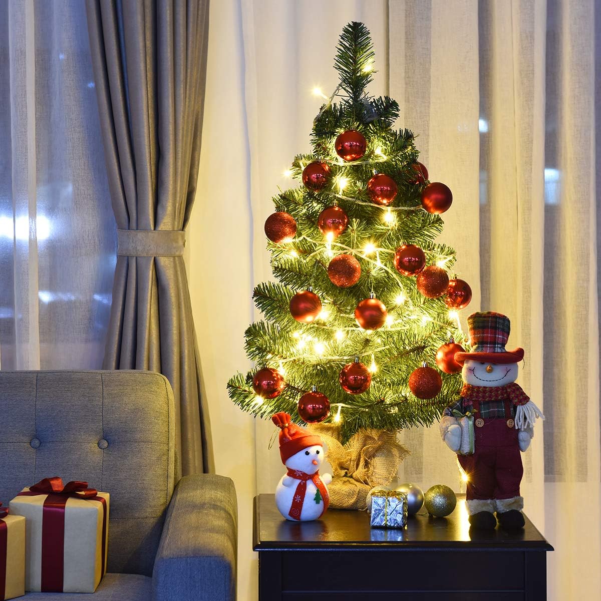 Goplus 2ft Tabletop Mini Christmas Tree, Artificial Small Christmas Tree with 67 PVC Branch Tips, Cloth Bag Base, Green Spruce Xmas Tree for Home, Office Decoration, No Assembly Required