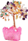 mookaitedecor Colorful Crystal Tree, Quartz Cluster Fuchsia Titanium Crystals Base Bonsai Money Tree for Wealth and Luck