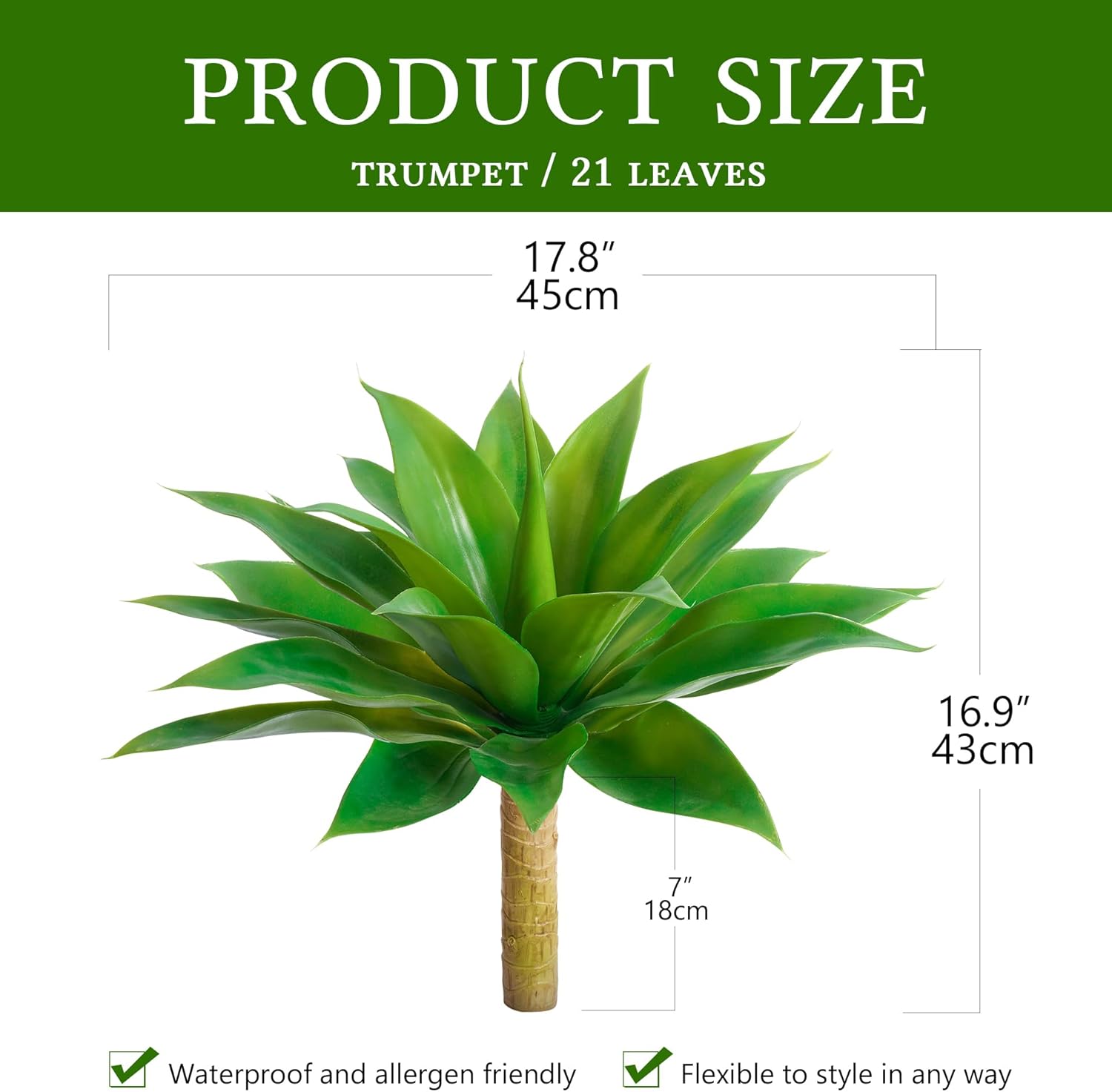 Artificial Agave Faux Agave Fake Greenery 18In Outdoor Artificial Plant Fake Plant for Indoor Home Decoration Plastic Plant Outdoor Decoration Front Porch Decor Simulation Tree 2Pack(Green)