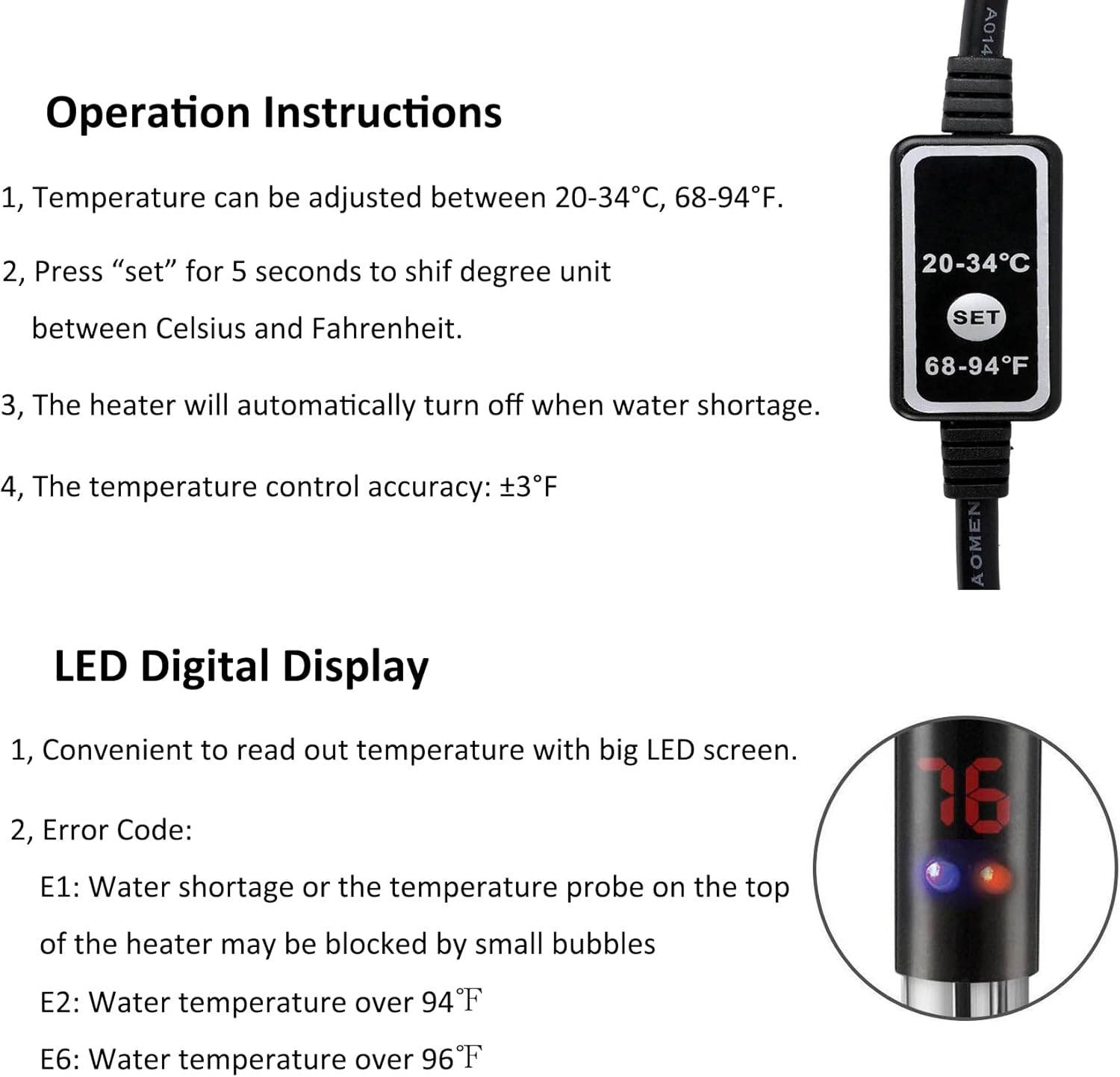 Aquarium Heater, 500W Submersible Fish Tank Heater Underwater Turtle Water Warmer for 40-90 Gallon Tank with with Intelligent LED Temperature Display and External Temperature Controller