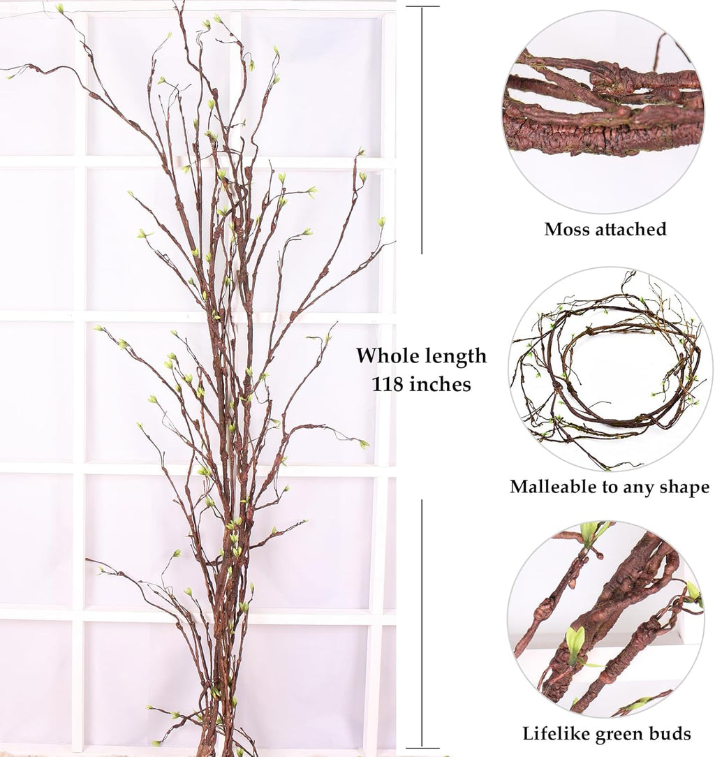 118 inch Large Bendable Artificial Floral Tree Branches Twigs Vines Cherry Blossom Trunk Ivy Wood Wall Fake Hanging Plants Willow Grapevine Garland for Wedding Arch Jungle Halloween Patio Decoration