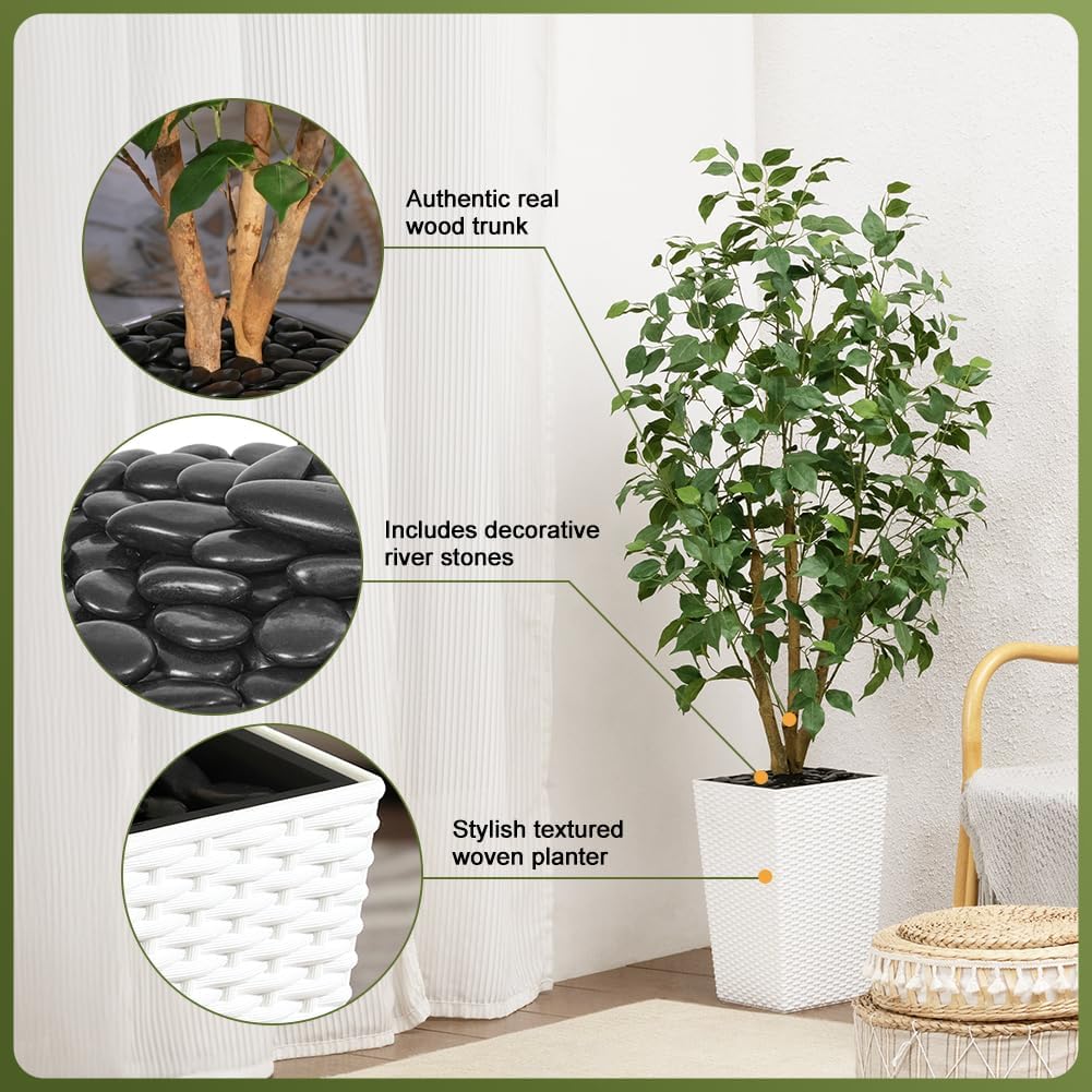 Artificial Olive Tree 5ft, Tall Fake Tree for Indoor & Outdoor Decor with Black Pot & Pebbles, UV Resistant Silk Leaves, Realistic Faux Potted Plant for Living Room,Office,Home Decor,VN137