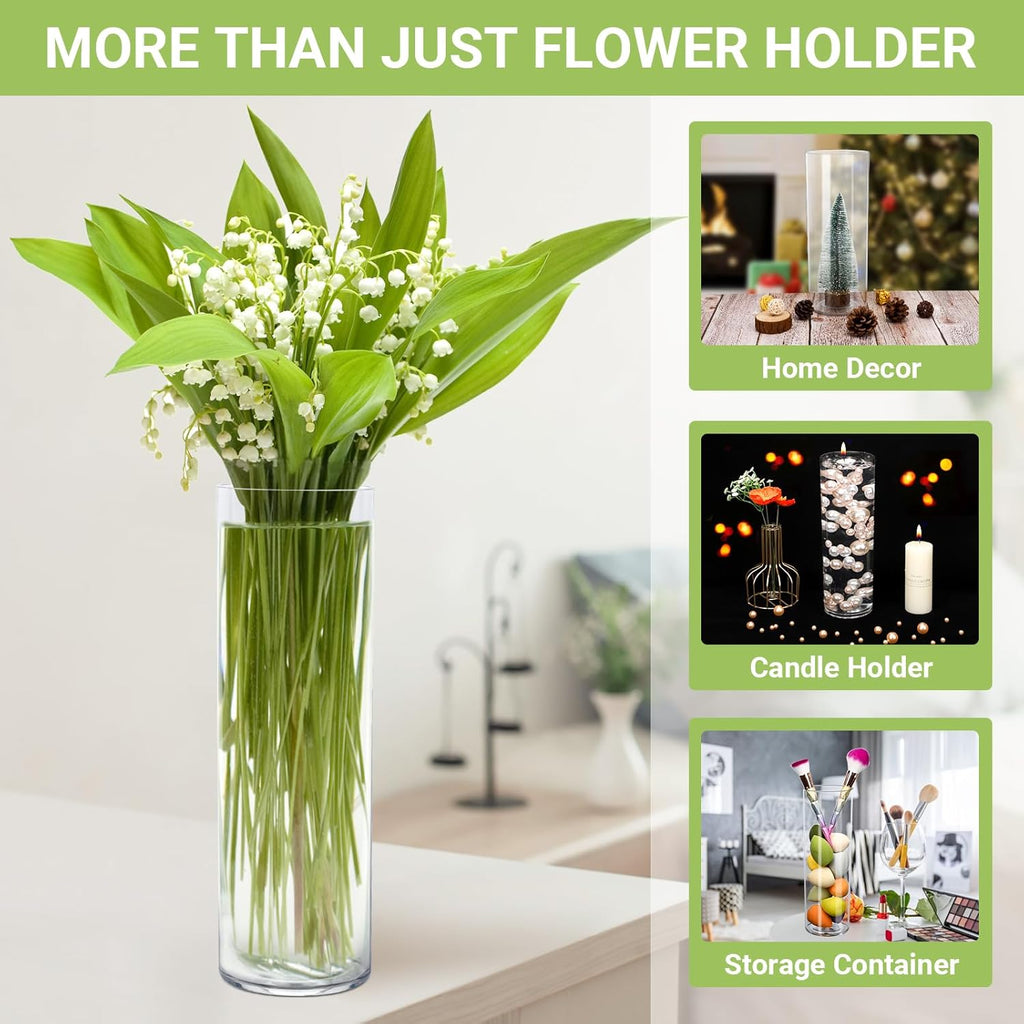 SUREAM Cylinder Vases for Centerpieces, Flower Clear Plastic Vase, Unbreakable Hurricane 11.8 Inch Tall Large Plastic Vases for Wedding Centerpieces, Party, Home, Table, Hydroponic Decor