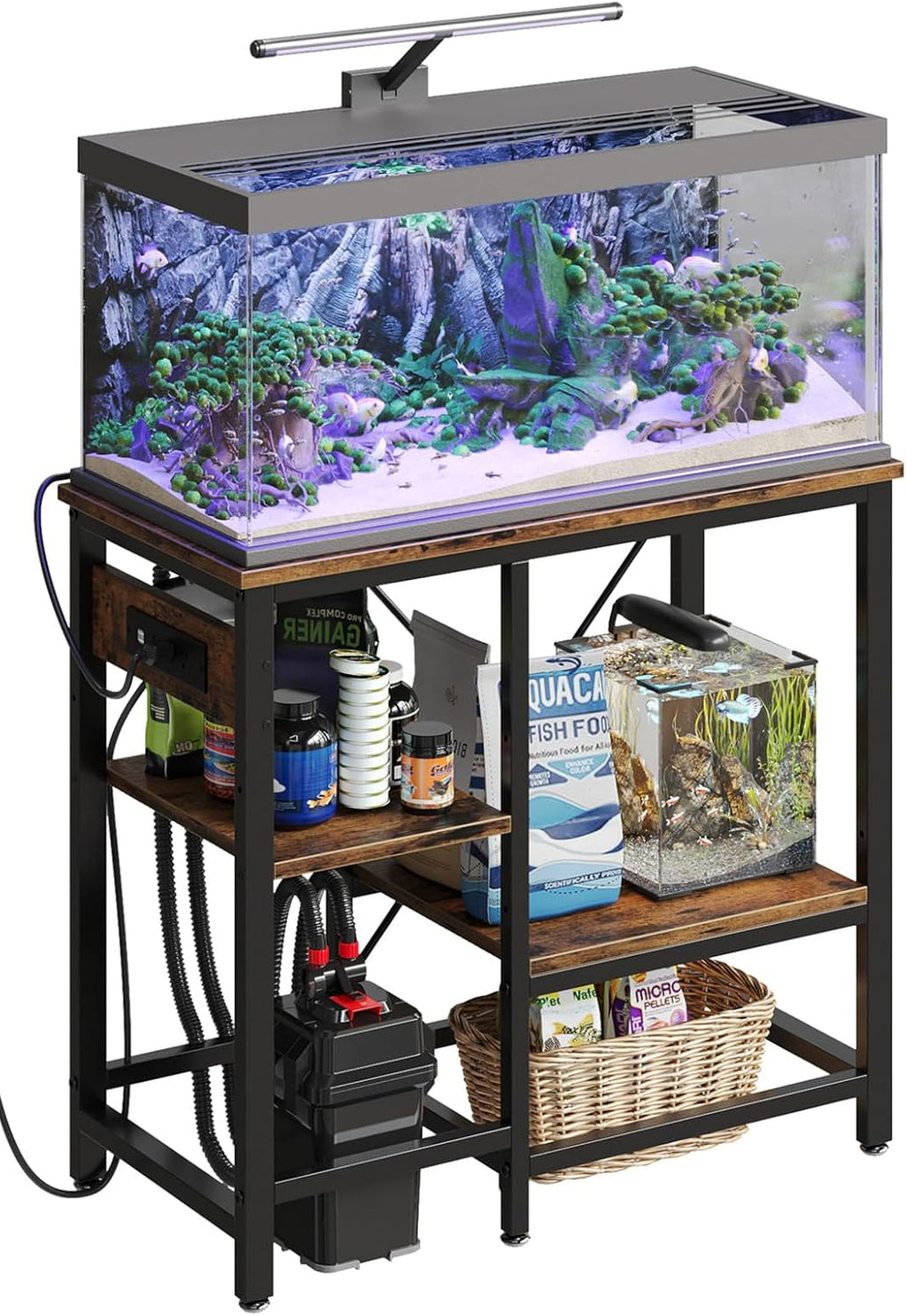 Bestier 20-29-37 Gallon Fish Tank Stand with Power Outlet, 30x13 Metal Aquarium Stand with Filter Storage, 6-Leg Reptile Tank Stand with 3-Tier Adjustable Storage Shelves, 400LBS Capacity
