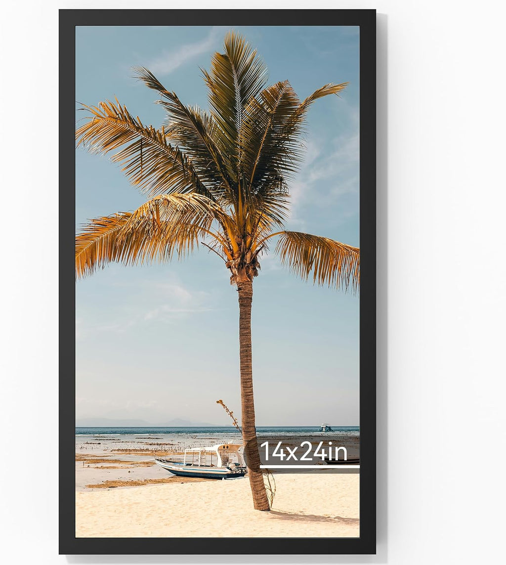 14x24 Aluminum Metal Picture Frame,Tempered Glass Black Panoramic Picture Frame 14x24,Thin Border 14 x 24 Poster Frame for Artwork to Gallery Wall Mount Horizontal or Vertical
