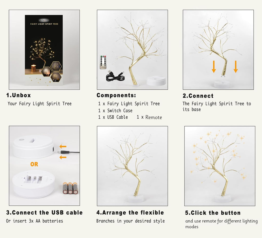 Twinkling Tree Fairy Light Spirit Tree Lamp Bonsai Tree Light, Fairy Light Tree, Cute Room Decor Aesthetic Decor, Twinkle Tree (Gold Branch 108 LED with Remote)