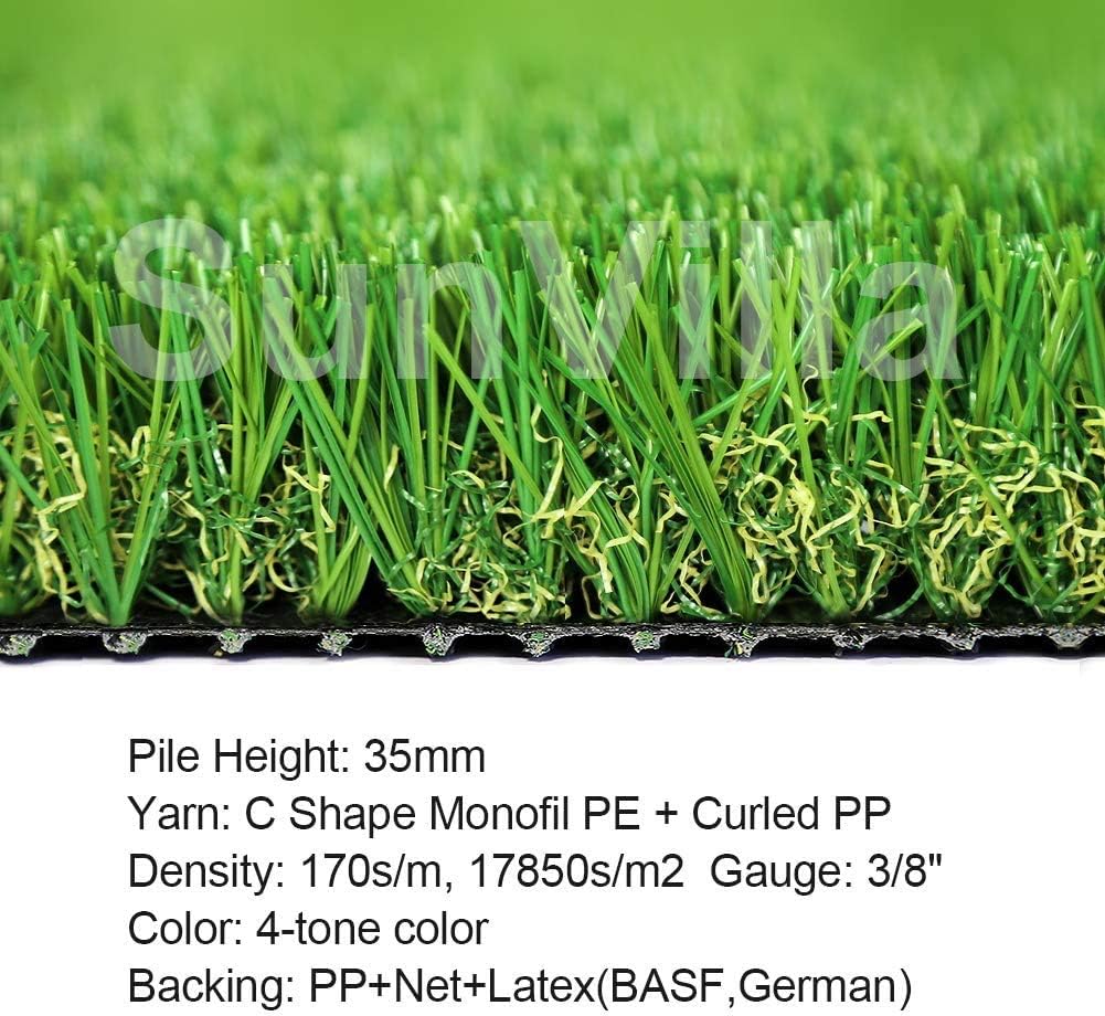 SunVilla 4'x86' Artificial Grass Realistic, [Customized Sizes] Grass Height 1 3/8" Indoor/Outdoor Artificial Grass/Turf Many Sizes 4FTx86FT (344 Square FT)