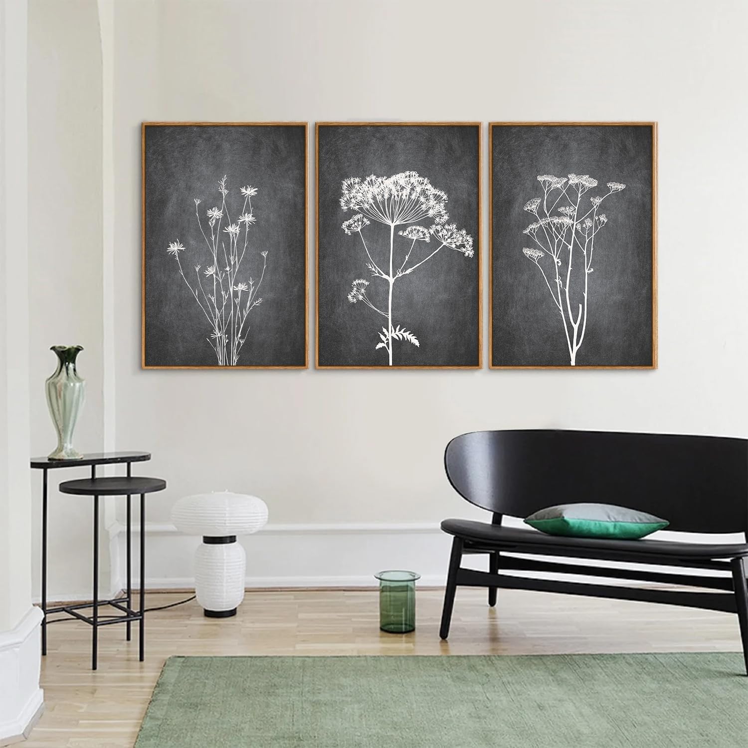 Tinonedraw Black and White Floral Framed Canvas Wall Art Set, Vintage Flower Wall Decor, Dark Academia Minimalist Botanical Art Paintings, Wildflower Art Print for Living Room Bedroom Office 16"x24"x3