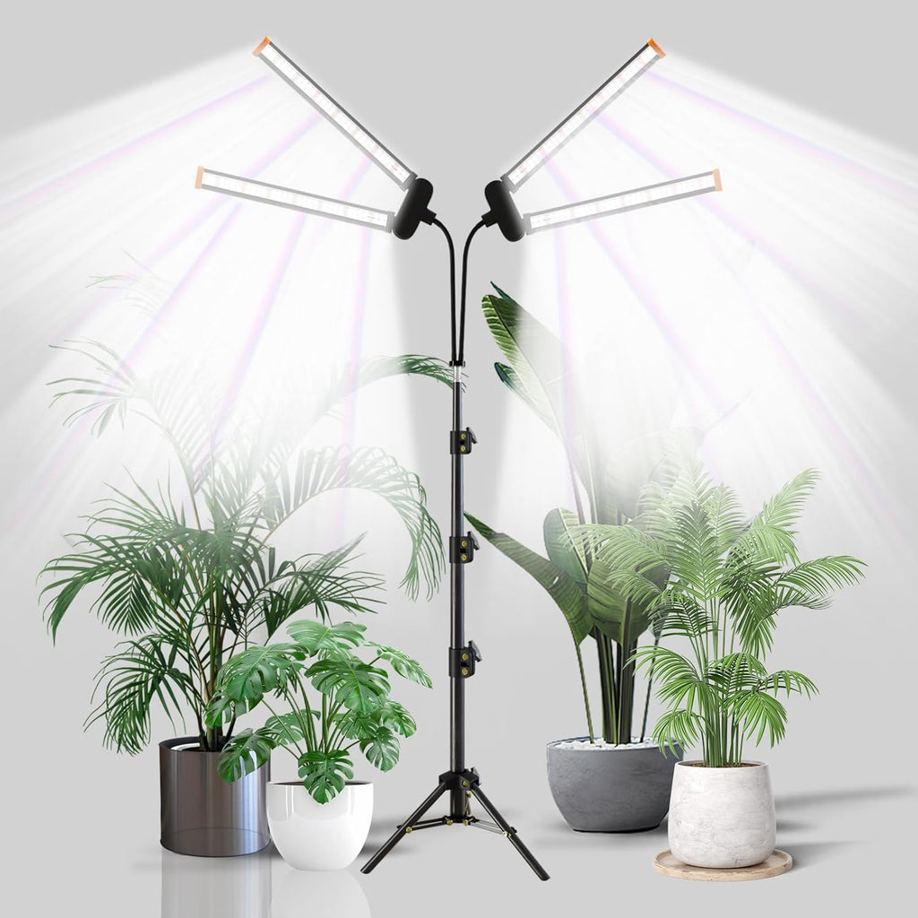 YEOLEH Floor Lamp Grow Light for Large Tall Plants Indoor, 6000K White Full Spectrum Plant Growing Light with Red Blue LED, Foldable Light Strip, Dimmable & Timer Function, Height 17-62‘’