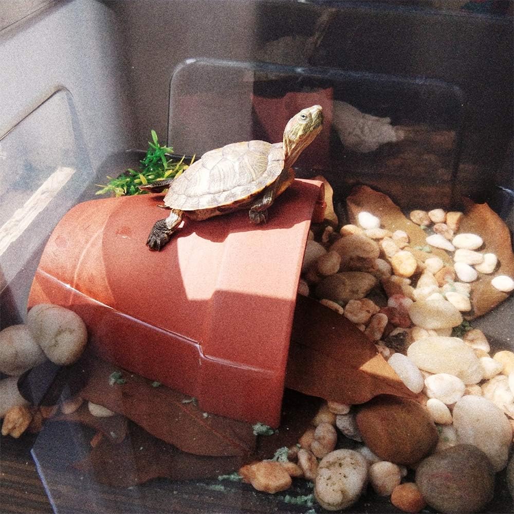 Flushbay Reptile Habitat Décor Hideouts Basking Platform for Aquatic Turtles Critter Cavern Log Hideaway for Tortoise Frog Aquarium Fish Lizard Bearded Dragon Hides and Caves