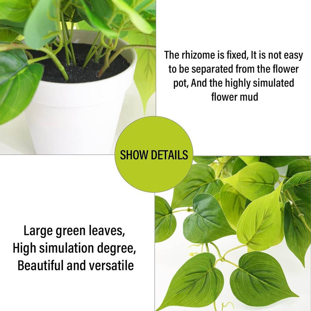 Tiita 2 Pack Fake Plants Artificial Scindapsus Aureus in Pots, Realistic Fake Greenery Potted Plants for Home Office Desk Window Sill Bathroom Bedroom Outdoor Indoor