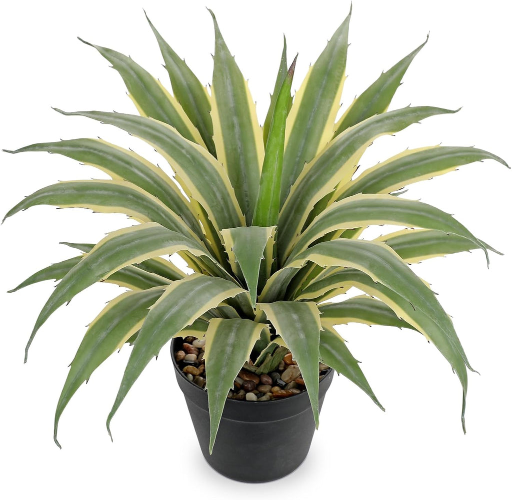 Hollyone Large Artificial Agave Plants 16.9" Tall Fake Agave Plant in Black Pot with Real Stone Pebbles Faux Succulent Aloe Tropical Plants Potted for Indoor Outdoor Home Patio Garden Decor
