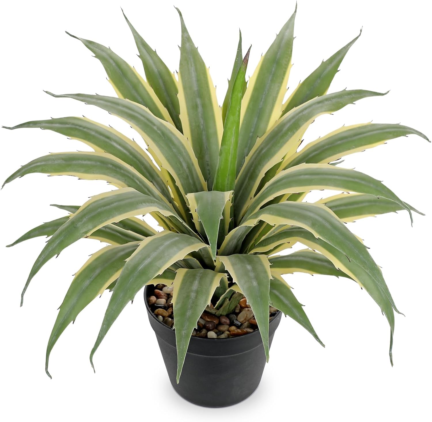 Hollyone Large Artificial Agave Plants 16.9" Tall Fake Agave Plant in Black Pot with Real Stone Pebbles Faux Succulent Aloe Tropical Plants Potted for Indoor Outdoor Home Patio Garden Decor