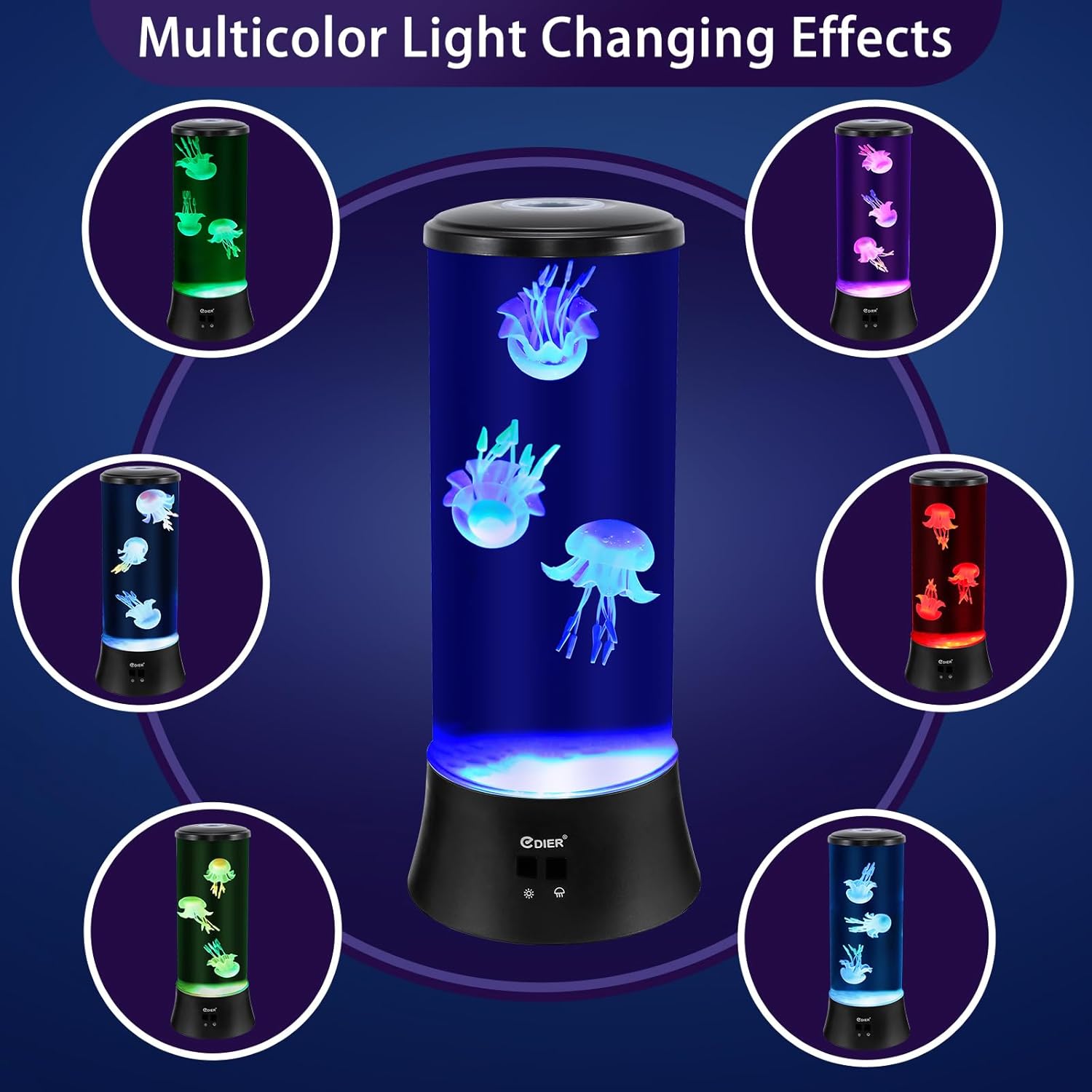 EDIER Jellyfish Lamp, 15 Inch Large Jellyfish Aquarium with Realistic Jellyfish & Noiseless Pump, Jelly Fish Light Lamp for Home Office Decor, Holiday Gift