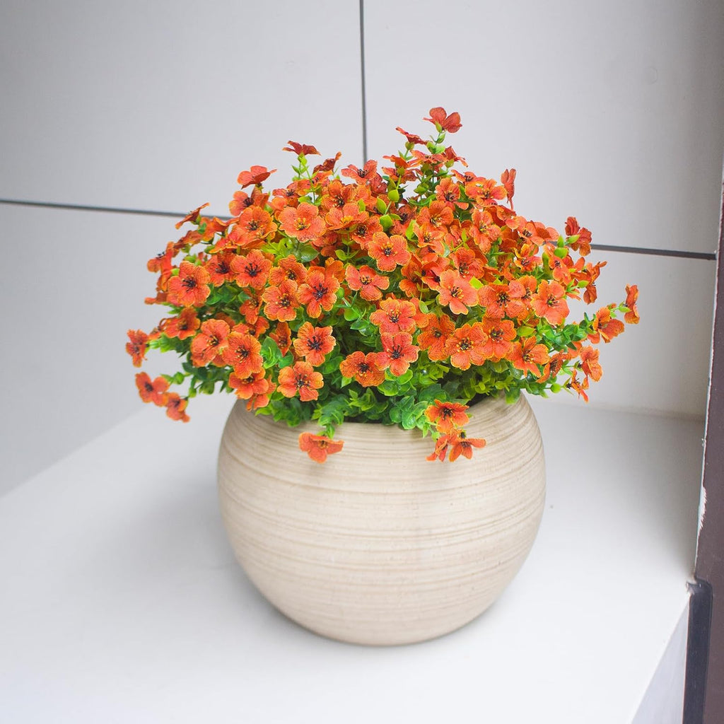 Fake Mums Artificial Outdoor Flowers 12 Bundles Autumn Fall Plants Daisy Faux Orange Blooms for Front Porch Window Box Patio Table Centerpieces Decor(Orange Daisy)