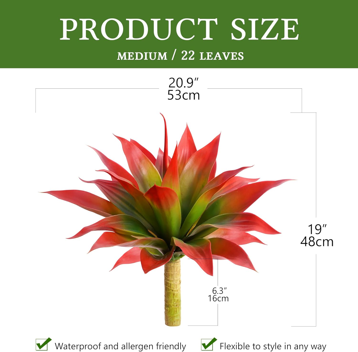 Artificial Agave 22" Faux Agave Fake Greenery Outdoor Artificial Plant Fake Plant for Indoor Home Decoration Plastic Plant Outdoor Decor Front Porch Decor Simulation Plants (Red 2Pcs) No Vase