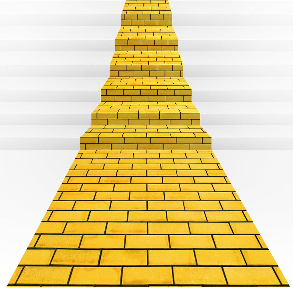 3Pcs Total 4.5x27 Feet Yellow Brick Road Floor Runner for Wizard Oz Party Decorations,Long Disposable Brick Stone Wall Backdrop Tablecloth for Halloween Princess Cosplay Medieval Castle Party Supplies