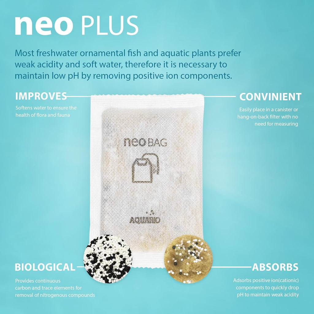 Neo Plus - Aquarium Filter Media - Aquarium Water Softener & pH Down for Plants, Enhances Aquatic Health, Ideal for Freshwater Aquariums - 8-Count Bags