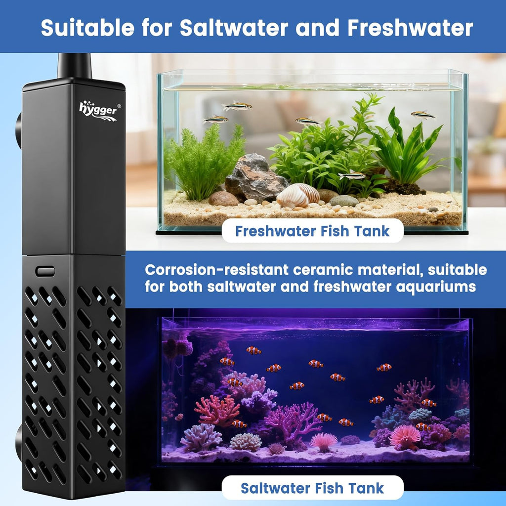 hygger Aquarium Heater, Upgraded Ceramic 50W Small Fish Tank Heater with Digital LED Controller, Fast Heating, Precise Temperature Control, Turtle Tank Heater for Freshwater/Saltwater