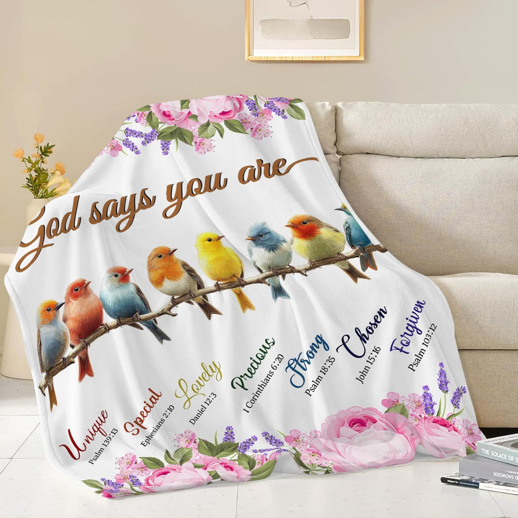Bird Blanket God Says You are Bird Lover Throw Blanket Gifts for Kids Girls Boys Adults Women Men Super Soft Cozy Plush Fluffy Fuzzy Fleece Blanket Decor 50''X60''