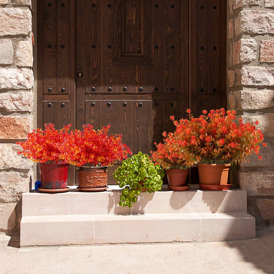 8 Bundles Artificial Flowers, Fake Artificial Greenery UV Resistant No Fade Faux Plastic Plants for Wedding Bridle Bouquet Indoor Outdoor Home Garden Kitchen Office Table Vase (Red)