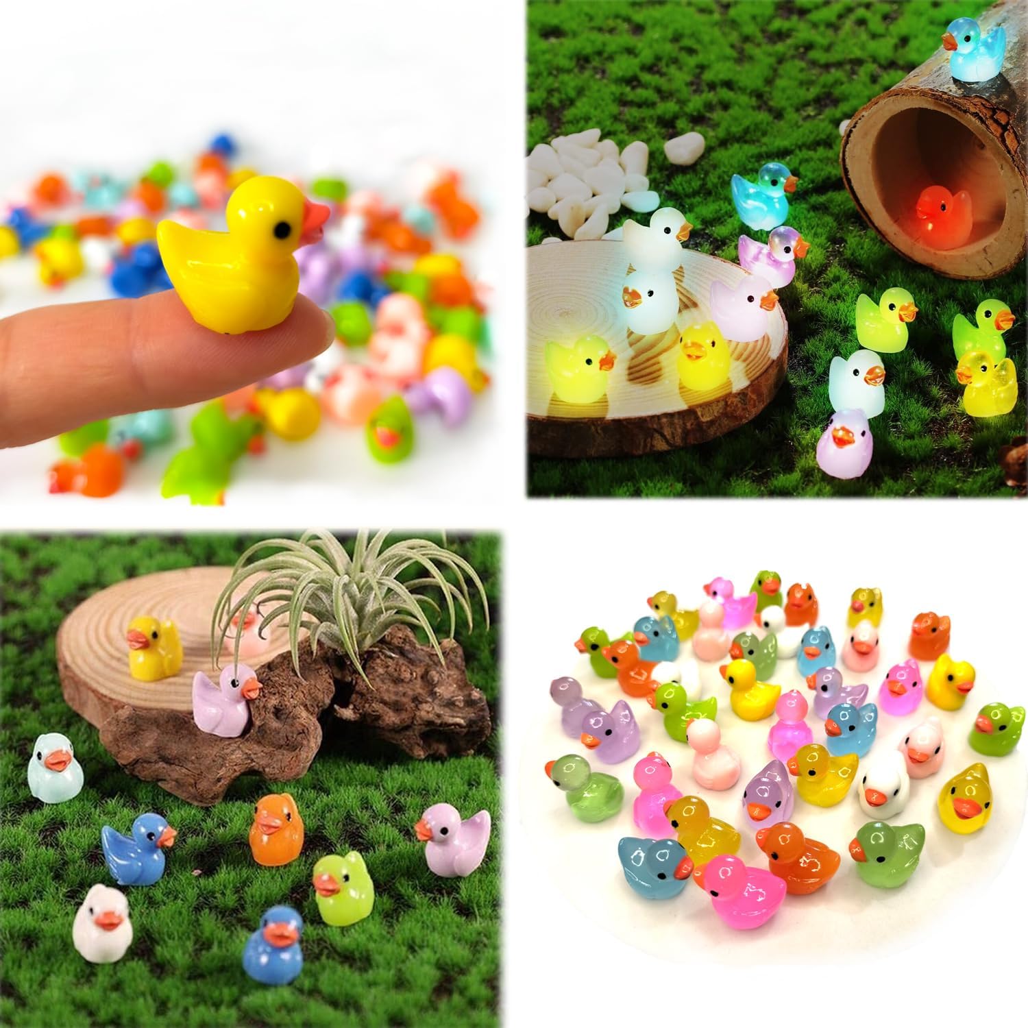 100pcs Mini Luminous Ducks & Resin Ducks for Micro Garden & Dollhouse Decor