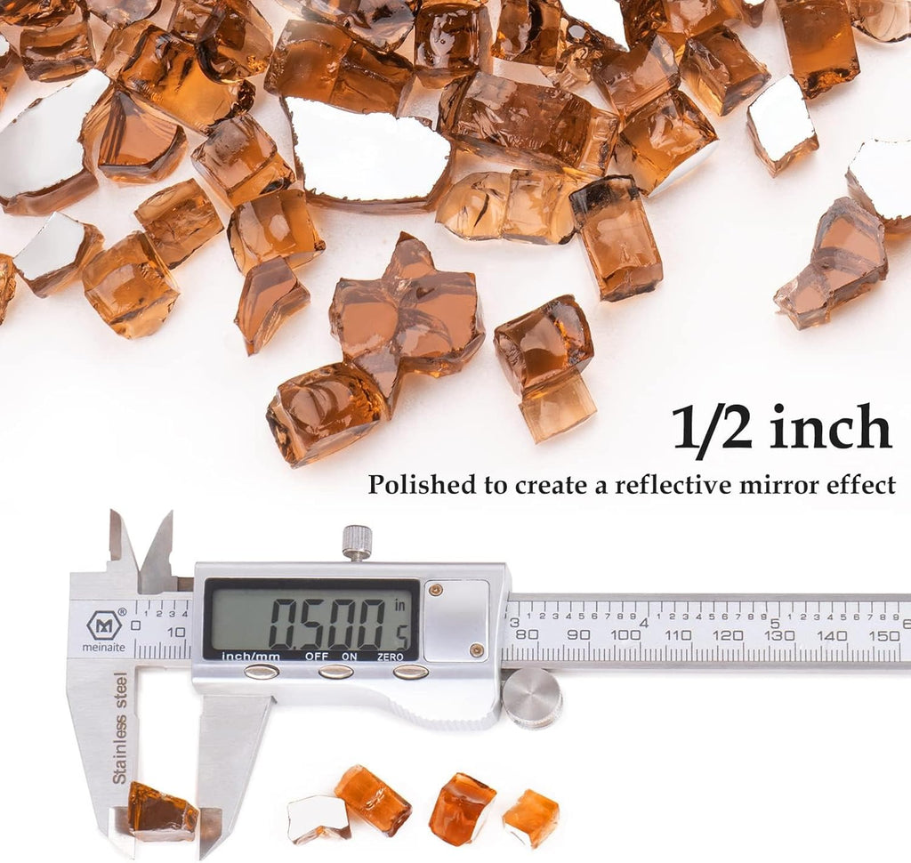 20 lbs Fire Glass for Propane Fire Pit, 1/2 Inch Fire Pit Glass Rocks for Gas Fireplace, Reflective Glass Rocks for Fire Pit Table, Copper