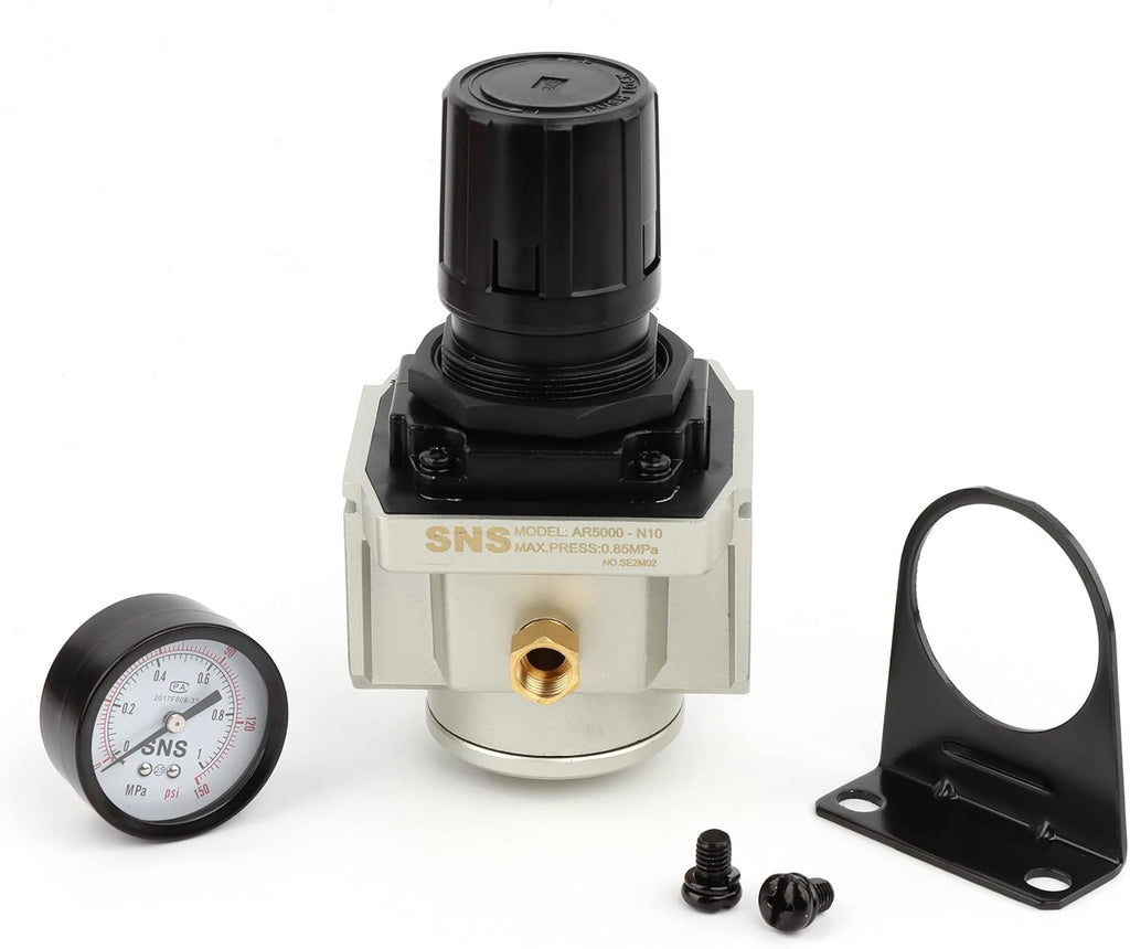 SNS Air Compressor Pressure Regulator With Bracket and Gauge Female Thread 1'' NPT 0-150 PSI Adjustable AR5000-N10