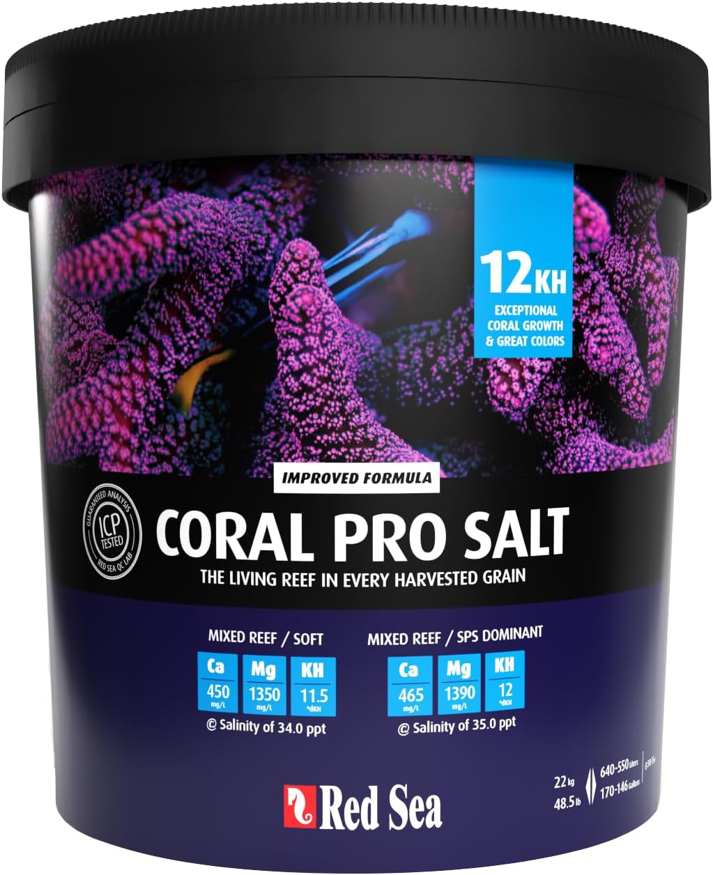 Red Sea Coral Pro Reef Salt Mix Large Bucket - Makes 175 Gallons Complete Marine Saltwater Aquarium Advanced Formula Optimal Coral Health & Stability
