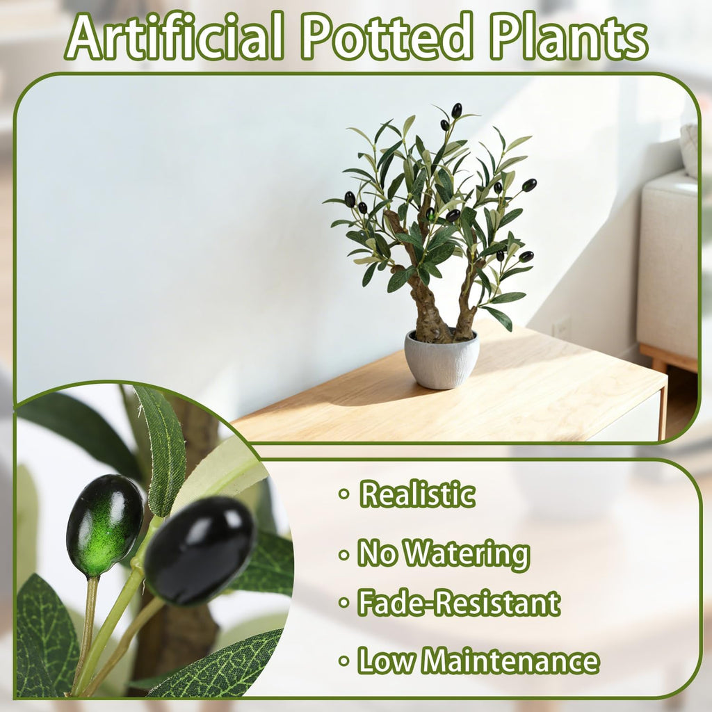 TOARTi Artificial Olive Tree Potted Plant with Stone Pot, 18.5" Tall Japanese Bonsai Tree Faux Plants Desk Plant, Realistic Greenery Decor for for Home Bedroom Bathroom Office Desk