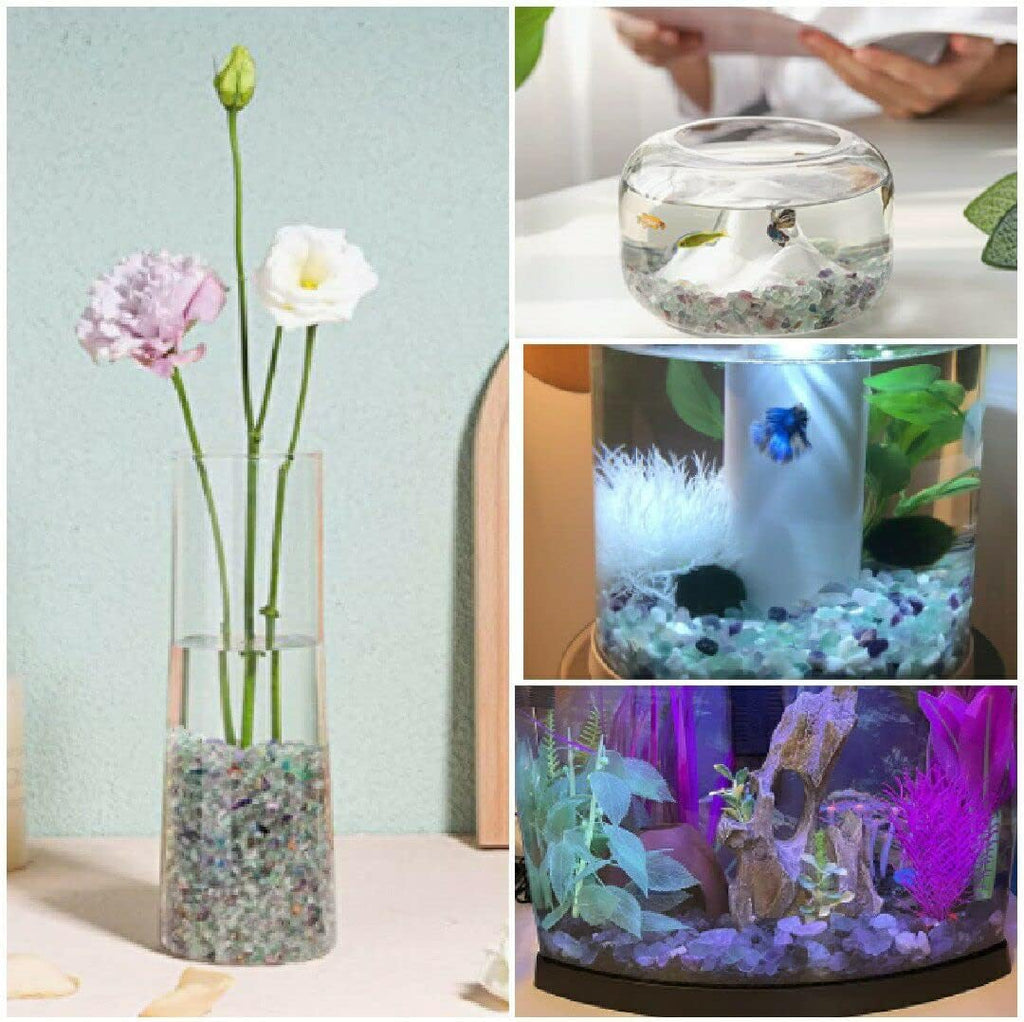 1lb Fluorite Stone,Natural Crystals Chip,Tumbled Fluorite Bulk,One Bagged Approx 1900 Pieces,Aquarium Gravel for Candle,Fish Task,Vase,Home Décor (5-7mm)