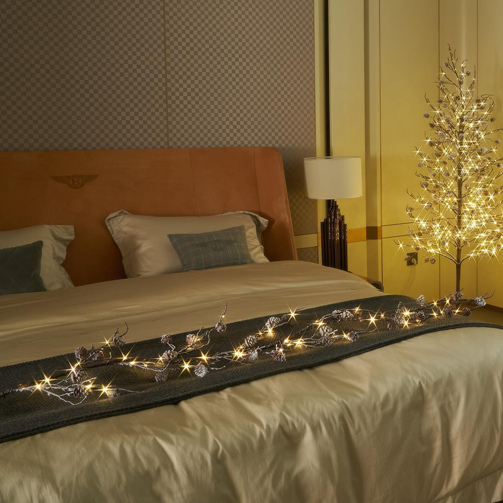 Fudios Lighted Pinecone Garland with Timer, Garland with Lights 6FT for Mantle Fireplace Christmas Decoration
