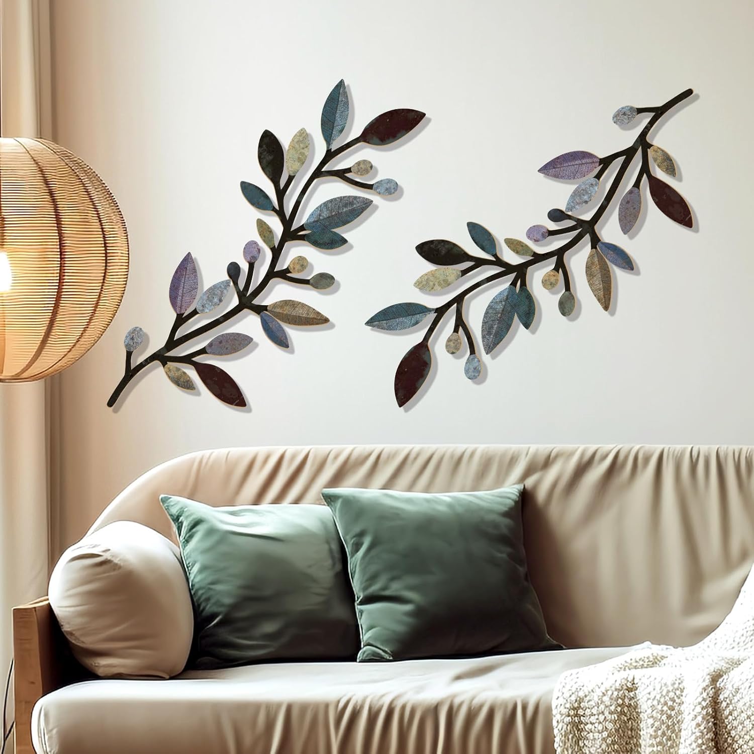 Zzbakress 2 Pcs Colorful Tree Leaf Wall Art Decor Vine Home Wall Decoration Olive Branch Leaf Wall Decor Large Wall Decor for Bedroom, Living Room, Wall Sculptures Indoor Outdoor (Classic)