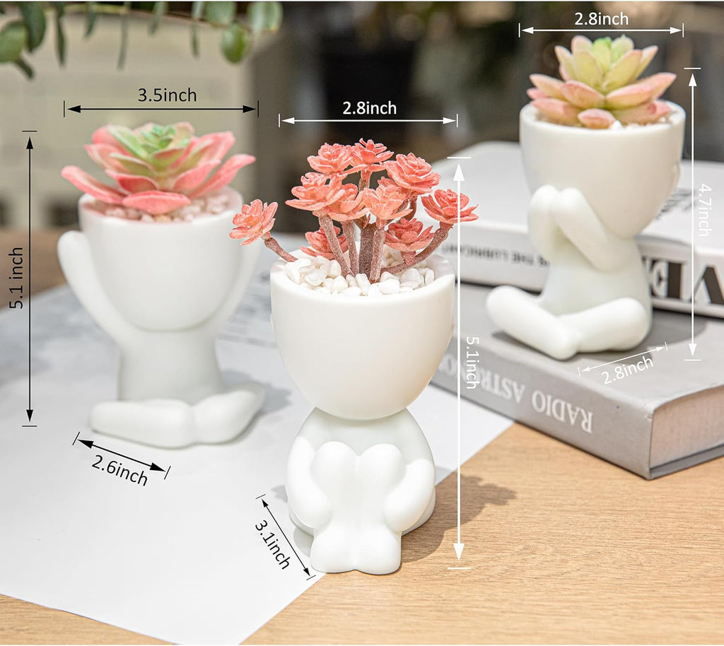 HEYO-YEPY 3PCS Cute Artificial Plant Office Decor for Women and Men, Aesthetic Desk Plant Decor for Office and Home, Potted Small Fake Plants for Indoor Decoration, White Pots Pink Plants
