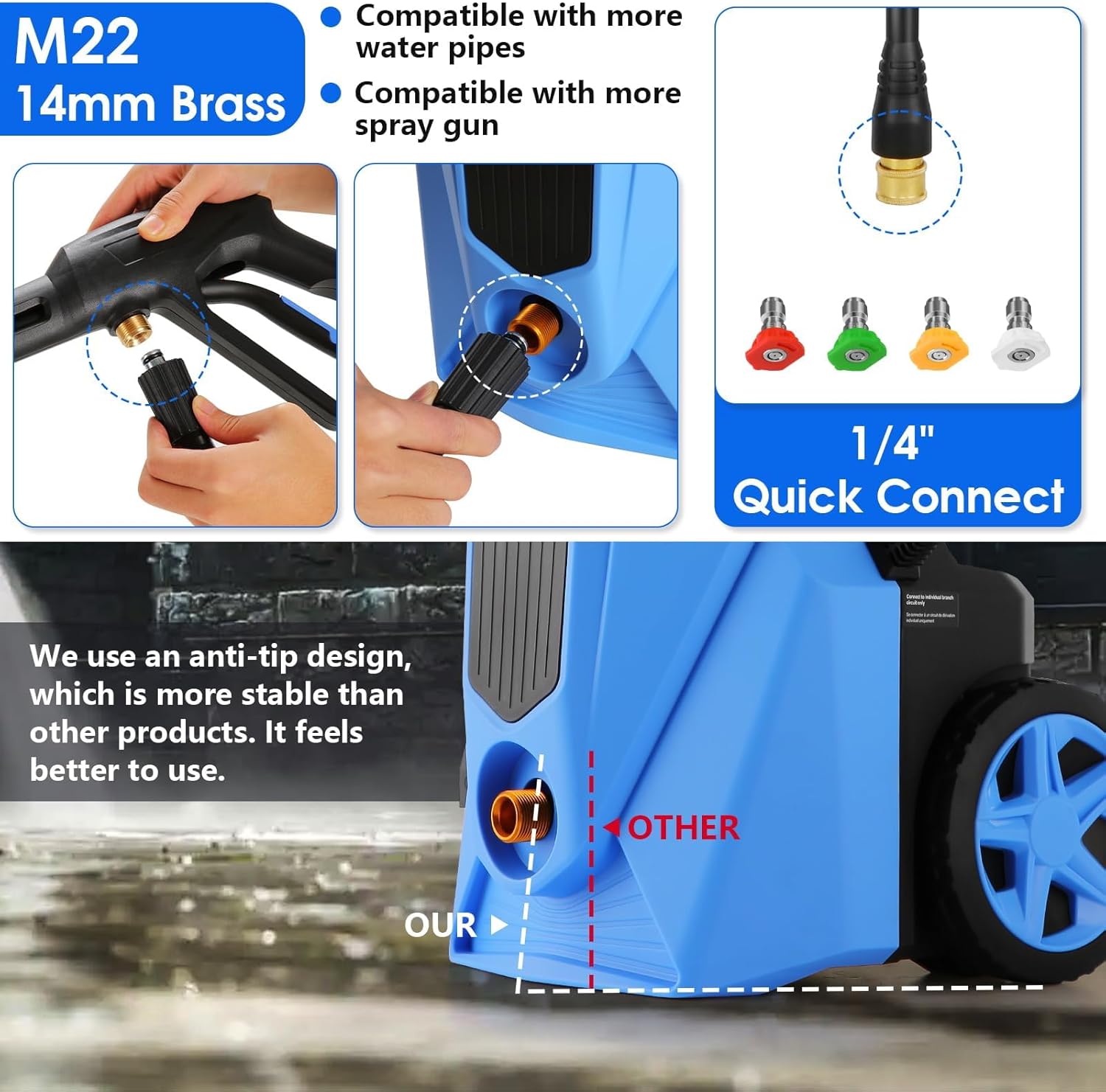 Pressure Cleaner 5000 PSI,2.8 GPM Power Cleaner with Foam Cannon,Portable Cleaner with 33ft Hose Reel,4 Nozzle Tips,and Soap Bottle for Cars/Home/Driveways/Patios/Decks/Fences(Blue)
