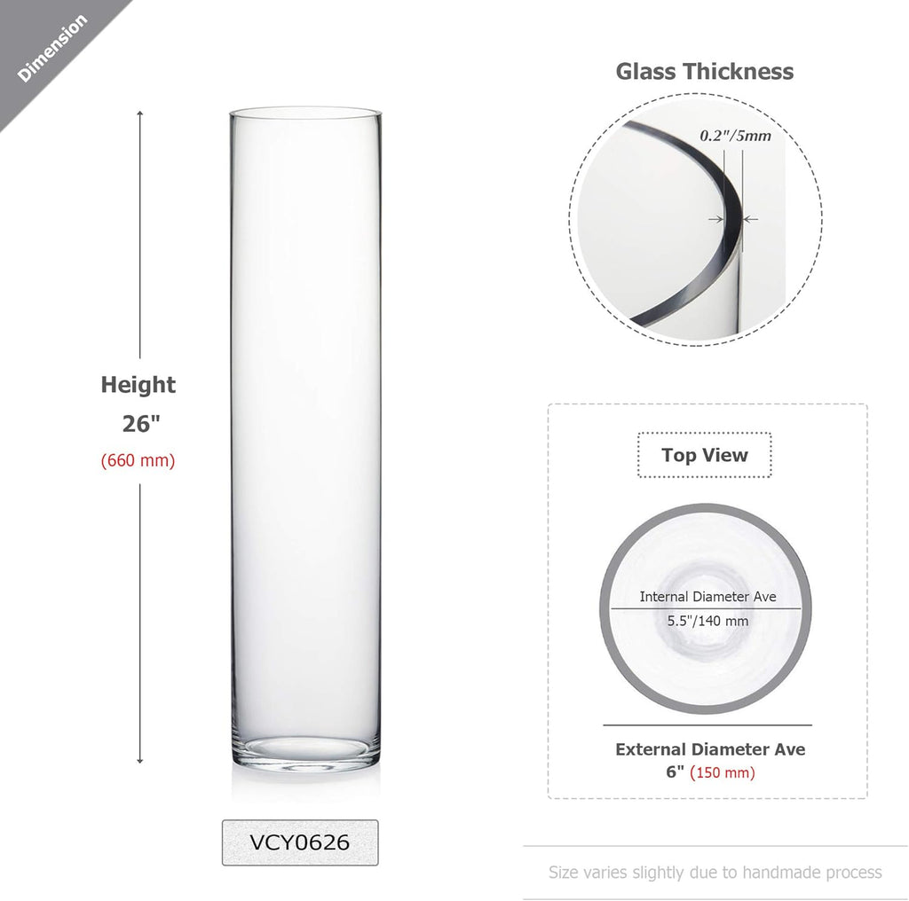 WGV Cylinder Vase Bulk, Width 6", Height 26", Clear Tall Glass Container Terrarium Candle Holder for Wedding Centerpiece, Party Event, Home Office Decor, 6 Pieces