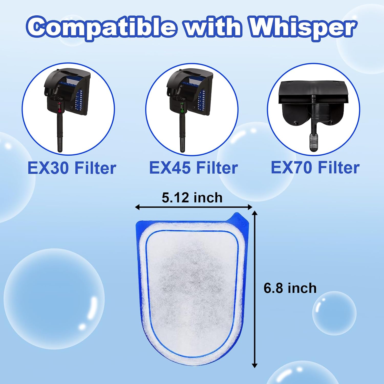 10-Pack Carbon Filter Cartridges Compatible with Tetra Whisper EX30/EX45/EX70 Filters, Replacement Filter Cartridges
