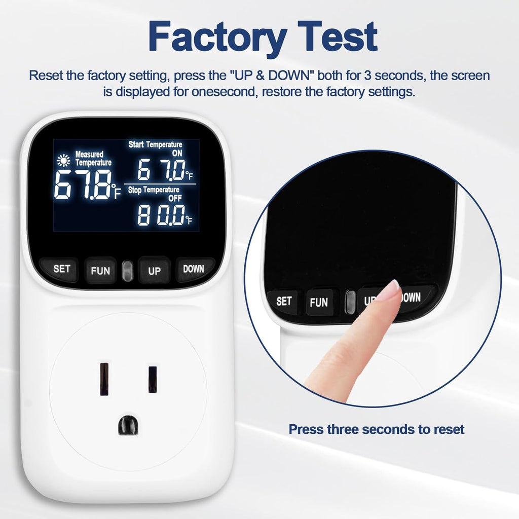 Digital Temperature Controller Thermostat Outlet Plug, 120V 15A Heating and Cooling Control with Sensor,Thermostat Timer LCD Display, Ideal for Reptiles, Greenhouses, and Brewing