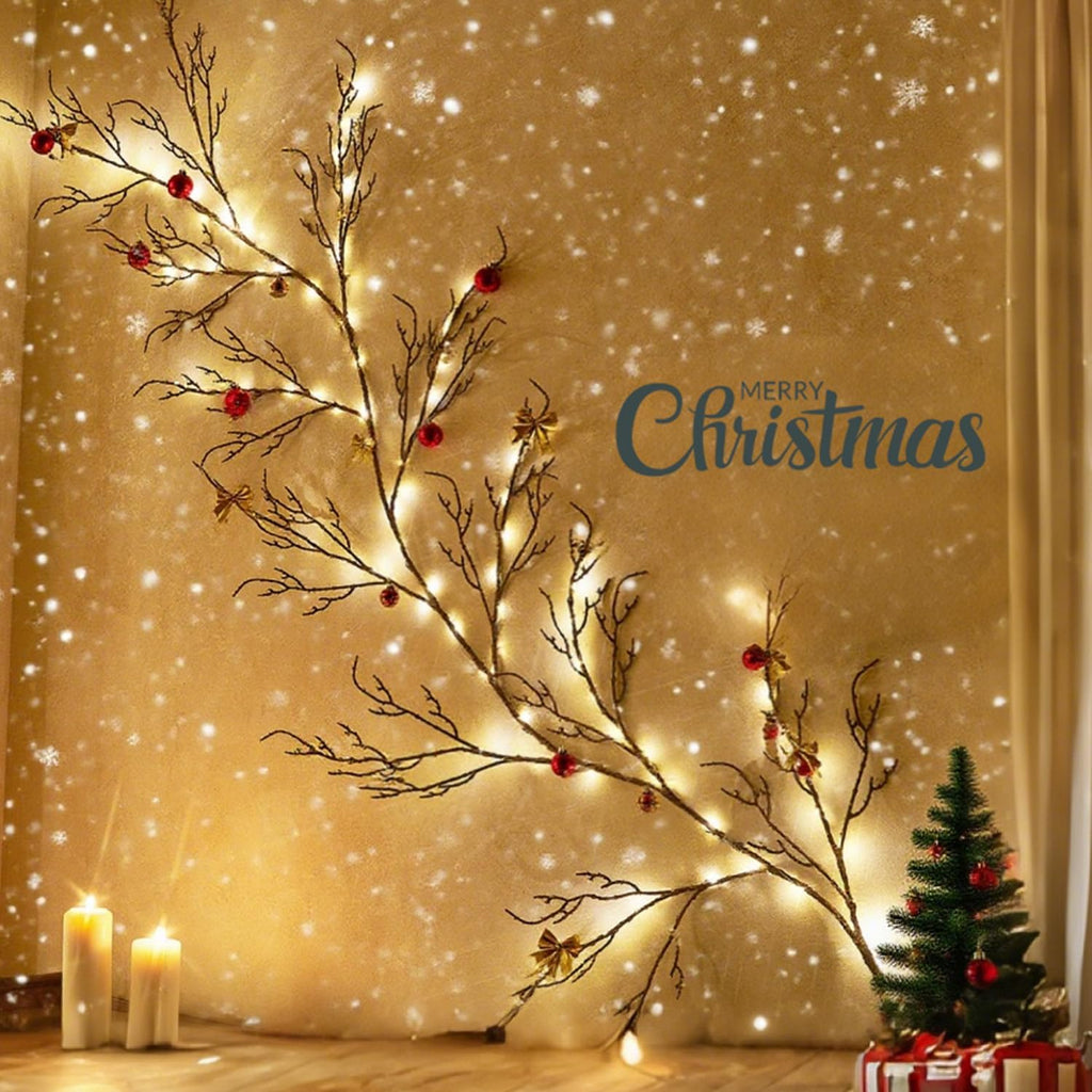 Fudios Brown Willow Garland Lights 6ft 120LED Artificial Lighted Garland Plug in for Christmas Decoration