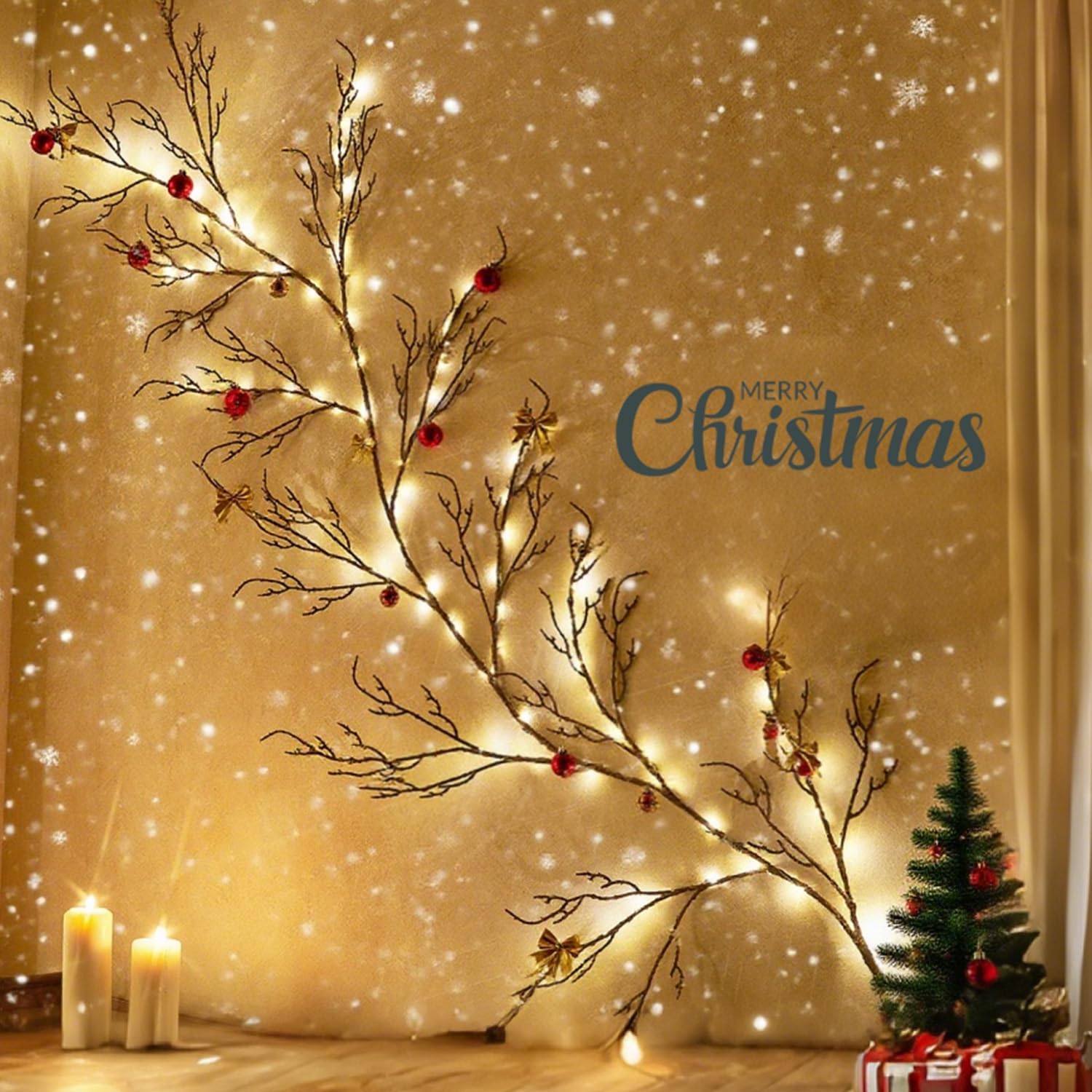 Fudios Brown Willow Garland Lights 6ft 120LED Artificial Lighted Garland Plug in for Christmas Decoration